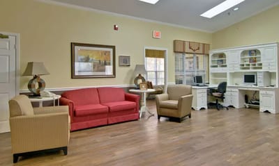 Cozy interior common area with seating and decor