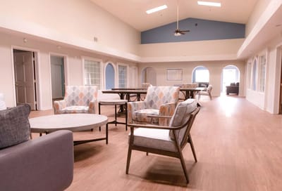 Interior view of a common area with seating