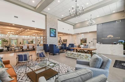 Bright and welcoming common area with seating and decor