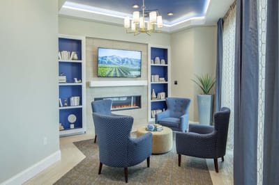 Cozy lobby area with seating and modern decor