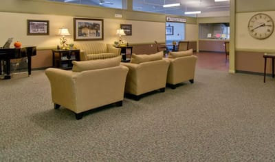 Interior view of a common area with seating