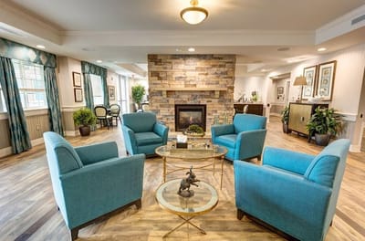 Comfortable seating area in a well-lit common room