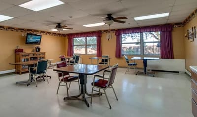 Bright and spacious activity room in Hilltop Manor