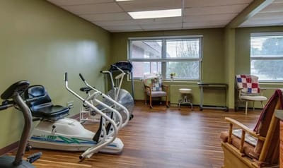 Interior fitness area with exercise equipment