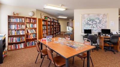 Interior view of a library and activity area