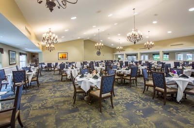 Dining area set up for meals with elegant decor