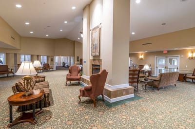 Bright and spacious common area with seating