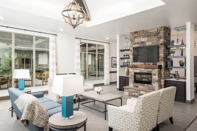 Bright and modern common area with seating