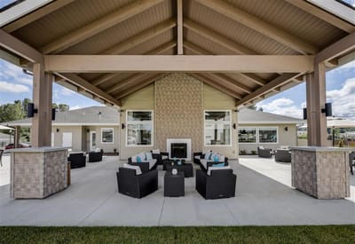 Outdoor seating area with views of the facility