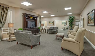 Comfortable seating area in a senior living common space
