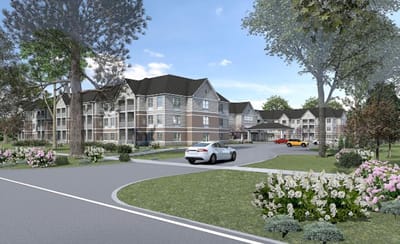 Exterior view of Lockwood of Ann Arbor with landscaped grounds