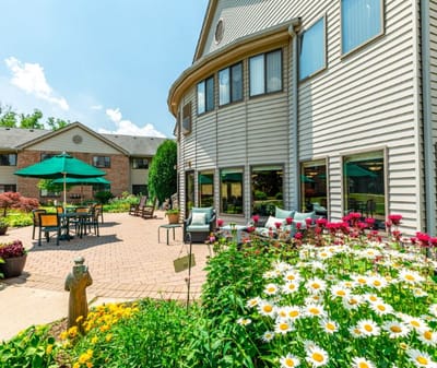 Exterior view of the facility's outdoor garden area