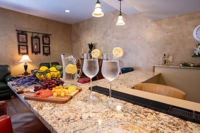 Stylish drinks and snacks arranged on a counter