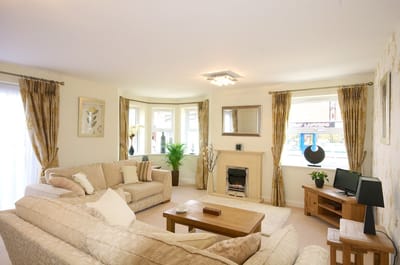 Cozy living room with comfortable sofas and decor