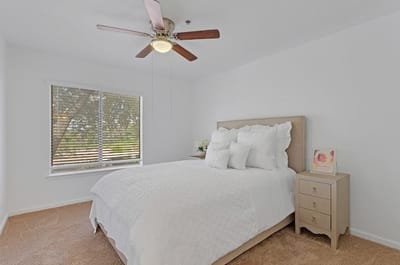 Bright and cozy bedroom in assisted living facility