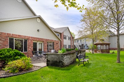 Outdoor space with gazebo and seating area