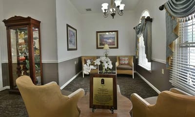 Cozy common area with seating and decorative elements