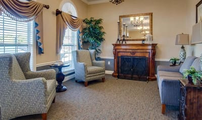 Cozy lounge area in a senior living facility