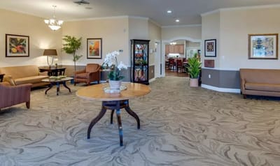 Interior view of a common area with seating