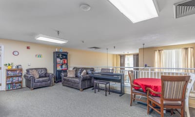 Interior view of a common area with seating