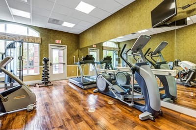 Interior view of a modern fitness room with equipment
