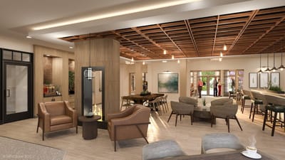 Modern common area with comfortable seating and residents