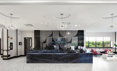 Modern reception area of a senior living facility