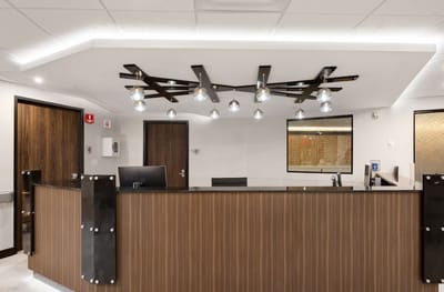 Modern reception area with stylish lighting and decor