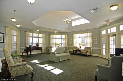 Bright and spacious common area with seating