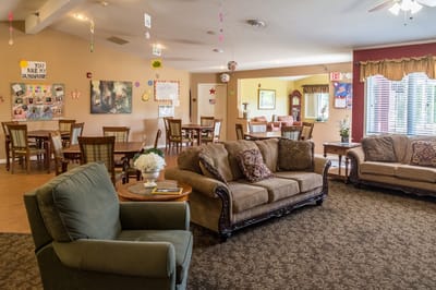 Interior common area with seating and dining tables