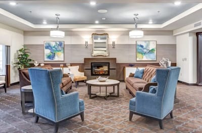 A cozy common area with seating and decor