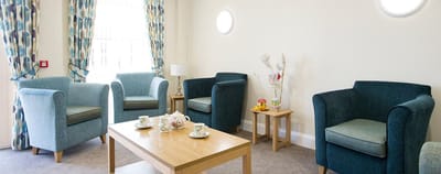 Comfortable seating area in a bright lounge