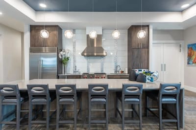 Modern kitchen space with bar seating
