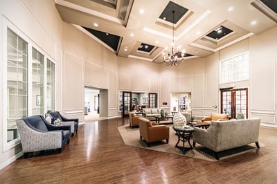 Bright interior of a common lounge area