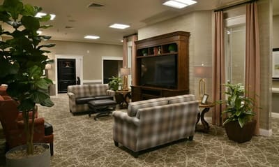 Cozy lounge area with comfortable seating and plants