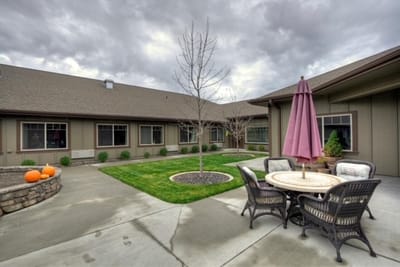 Courtyard area with seating and trees