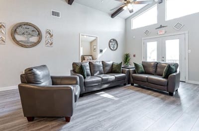Comfortable seating area in a community lounge
