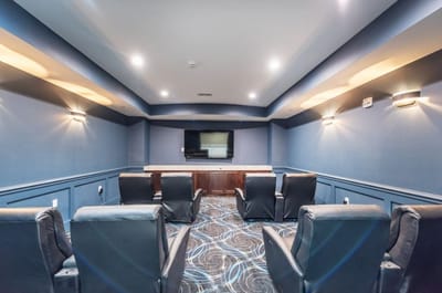 Interior view of a media room with seating