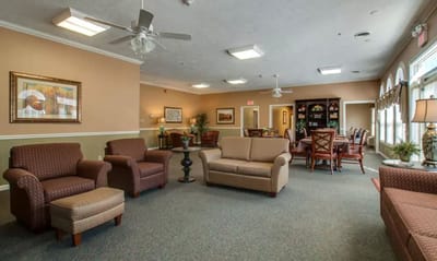 Interior common area with seating and dining space