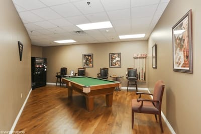 Interior view of a common area with a pool table