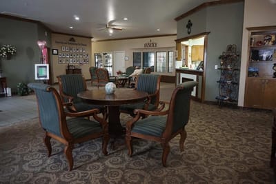 Interior view of a common area with seating