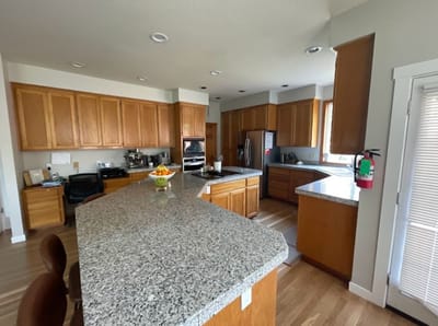 Spacious kitchen area in a senior living facility
