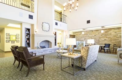 Bright and spacious common area with seating