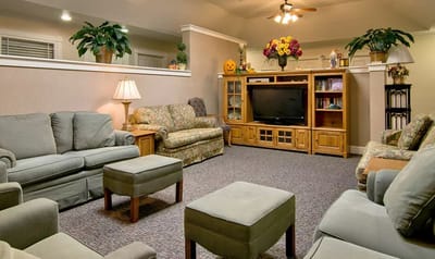 Cozy common area with comfortable seating and decorations