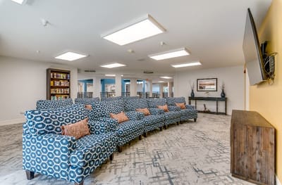Bright common area with cozy seating