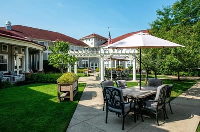 Beautiful outdoor seating area in the facility's garden