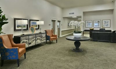 Interior view of a welcoming common area with seating