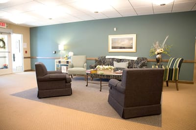 Bright common area with seating