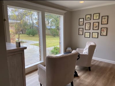 Cozy seating area with a view of the garden