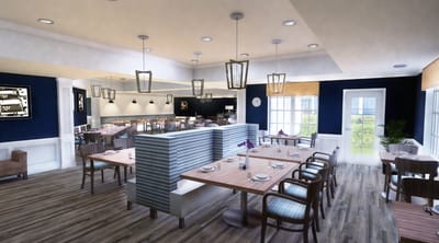 Stylish dining room with ample seating and natural light